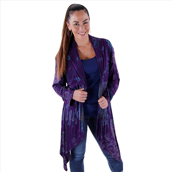 Sweaters - Tie Dye Cardigan - Purple